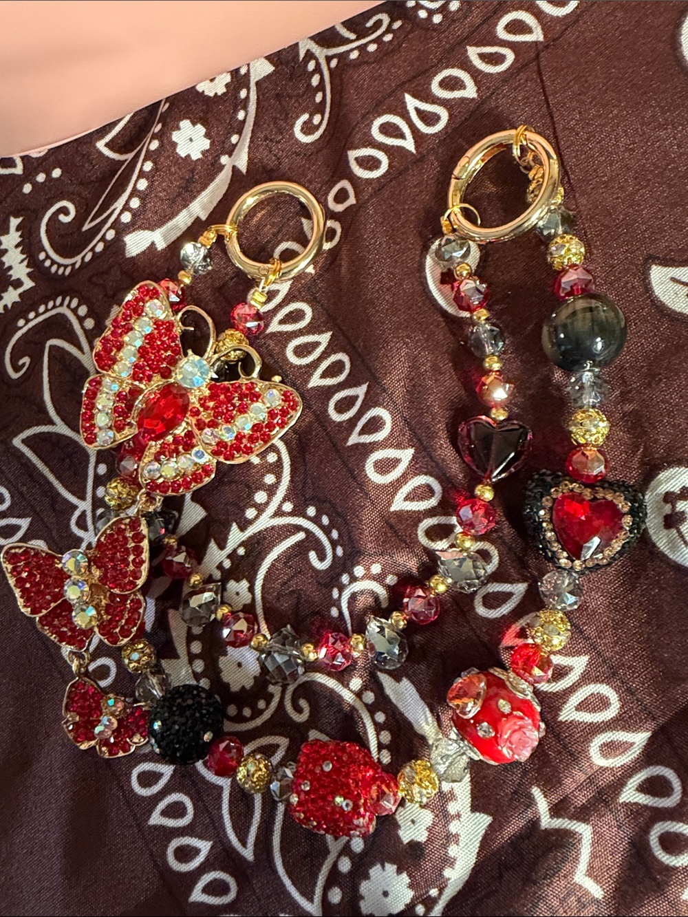 Red Crystal Butterfly Key & Card Holder Charm Chain